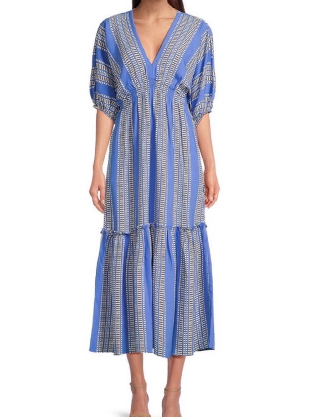Taylor Striped Elbow Length Sleeve Tiered Botton Maxi Dress Sz 4 NWT/0317